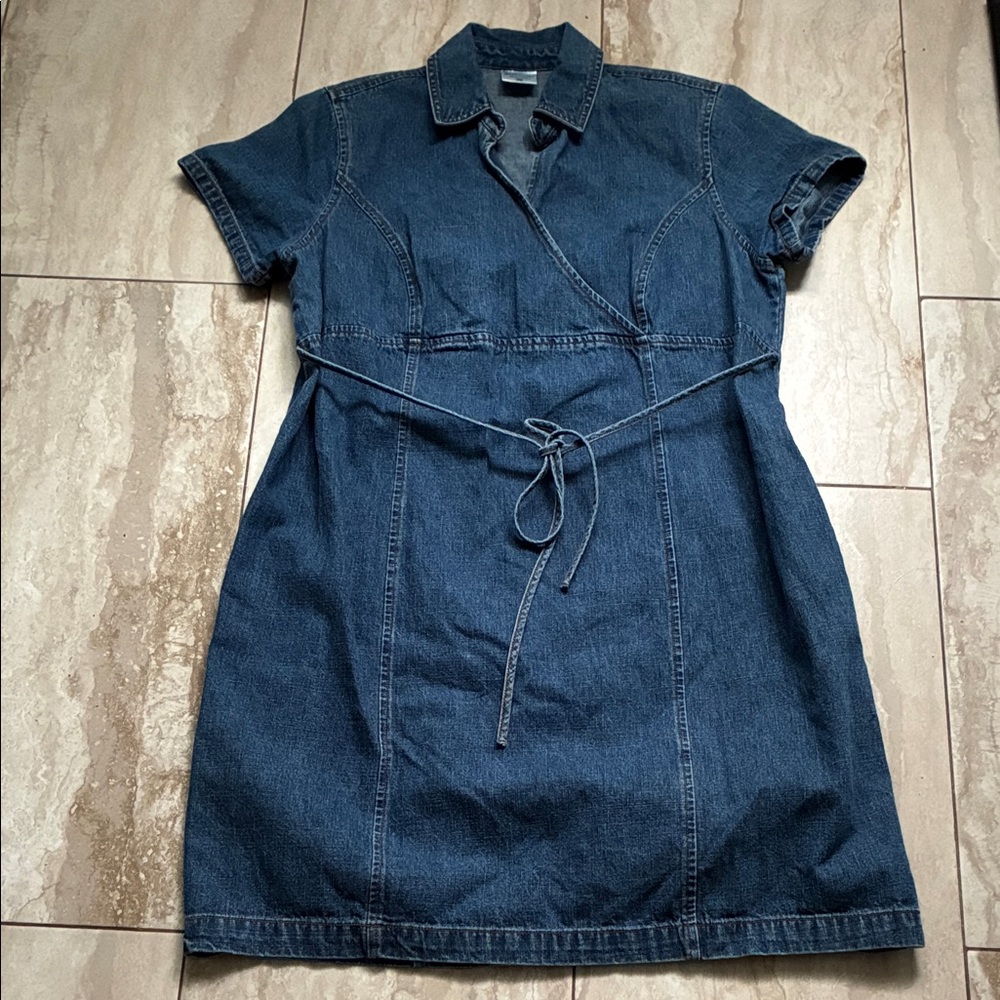 Wash Denim Shirt Dress with Tie Waist